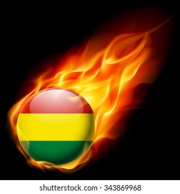 Flag of Bolivia as round glossy icon burning in flame