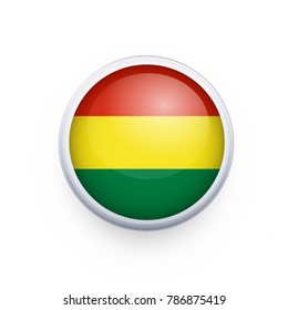Flag of Bolivia as round glossy icon. Button with Bolivia flag. National flag for country of Bolivia isolated, banner vector illustration. Vector illustration eps10.