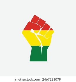 Flag of Bolivia in the shape of raised hand sign isolated on background. Fist symbol modern, simple, vector, icon for website design, mobile app, ui. Vector Illustration