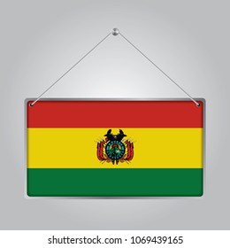 Flag of Bolivia. The symbol of the state in the pennant hanging on the rope, 
rectangle hanging. Vector Illustration EPS10.