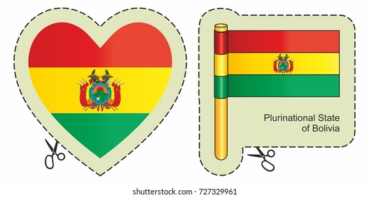 Flag of Bolivia. Vector cut sign here, isolated on white. Can be used for design, stickers, souvenirs.