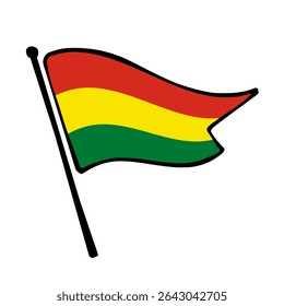 Flag of Bolivia. Bolivia flag vector illustration icon design in the hand-drawn style. Fluttering flagpole flag.