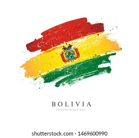 Flag of Bolivia. Vector illustration on a white background. Brush strokes are drawn by hand. Independence Day.