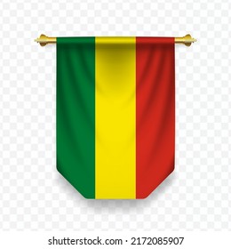 Bandera de Bolivia. Ilustración vectorial de una bandera vertical colgante sobre un fondo transparente (PNG).