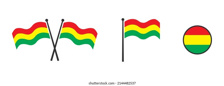 Flag of Bolivia. Waving flag of 
Bolivia. Round icon. Flat vector illustartion.
