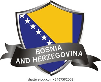 Flag of bosnia and herzegovina as around the metal silver shield with bosnia and herzegovina flag