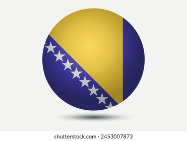 Flag of Bosnia and Herzegovina. Button flag icon. 3d icon. The circle icon. Vector illustration.
