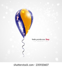 Flag of Bosnia and Herzegovina. Celebration and gifts. Ribbon in the colors are twisted under the balloon. Independence Day. Balloons on the feast of the national