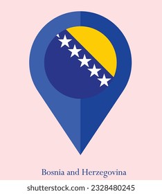 Flag of Bosnia and Herzegovina, Flag of Bosnia and Herzegovina Map pointer icon. Vector illustration flag pointer.