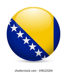 Flag of Bosnia and Herzegovina as round glossy icon. Button with flag colors