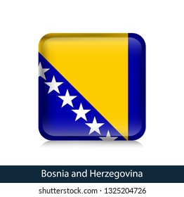 Flag of Bosnia and Herzegovina - Square glossy badge. Vector.