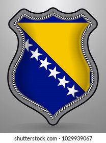 Flag of Bosnia and Herzegovina. Vector Badge and Icon with Central Glossy National Symbol