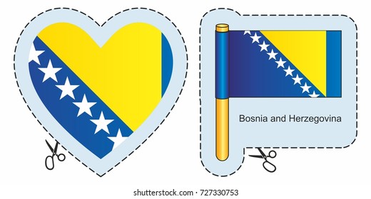 Flag of Bosnia and Herzegovina. Vector cut sign here, isolated on white. Can be used for design, stickers, souvenirs.