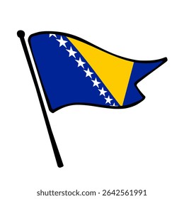 Bandeira da Bósnia e Herzegovina. Design de ícone de ilustração de vetor de bandeira da Bósnia e Herzegovina no estilo desenhado à mão. Bandeira de mastro flutuante.