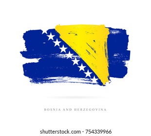 Flag of Bosnia and Herzegovina. Vector illustration on white background. Beautiful brush strokes. Abstract concept. Elements for design.