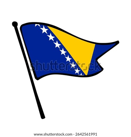 Flag of Bosnia and Herzegovina. Bosnia and Herzegovina flag vector illustration icon design in the hand-drawn style. Fluttering flagpole flag.
