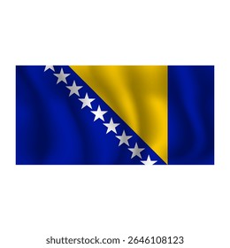 Bandeira da Bósnia e Herzegovina ondulada flui ao vento, com dobras 3d