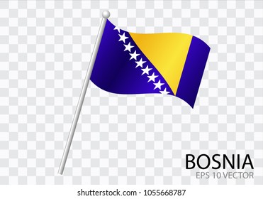 Flag of BOSNIA with flag pole waving in wind.Vector illustration
