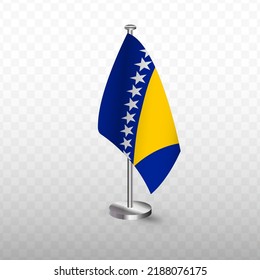 Flag of Bosnia-Herzegovina. Vector illustration of a flag with flagpole on a transparent background (PNG).