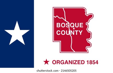 Flag of Bosque County, Texas, USA. Realistic waving flag of Bosque County vector background.