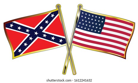 The flag of both sides during the American Civil War crossed with flag poles as a lapel pin