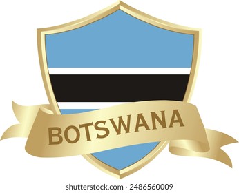 Flag of botswana as around the metal gold shield with botswana flag