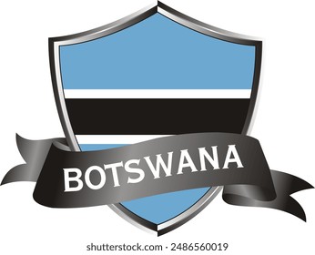 Flag of botswana as around the metal silver shield with botswana flag