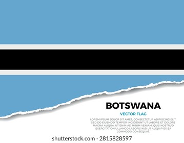 Flag of Botswana. Creative Torn Paper Edge Effect on Transparent Background with jagged irregularities. A three-dimensional appearance with realistic shadows, as it if had been ripped to reveal a white surface beneath