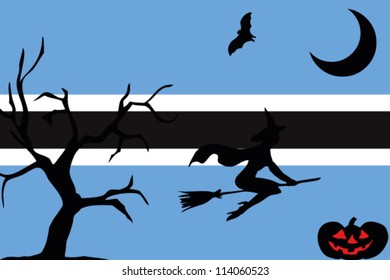 The flag of Botswana with halloween silhouettes