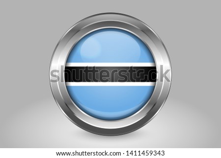 Flag of Botswana. Metal and Glass Round Vector Icon. Isolated on Gray