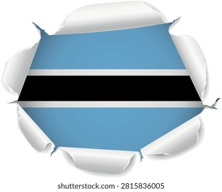 Flag of Botswana. Flag Revealed Through Torn Paper Hole with Realistic Curled Edges over a transparent background. The ripped edges curl outward with realistic shadows and depth, creating a striking reveal effect