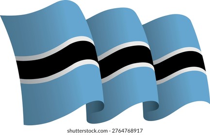 Flag of Botswana. Ribbon style flag that conveys a sense of movement and waving effect. The elegant curves and realistic shading create a sense of motion. Ideal for international projects, travel materials and cultural presentations