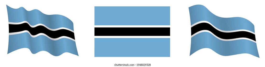 flag of Botswana in static position and in motion, fluttering in wind in exact colors and sizes, on white background