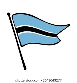 Flag of Botswana. Botswana flag vector illustration icon design in the hand-drawn style. Fluttering flagpole flag.