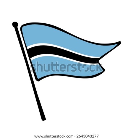 Flag of Botswana. Botswana flag vector illustration icon design in the hand-drawn style. Fluttering flagpole flag.