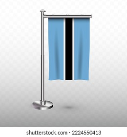 Flag of Botswana. Vector illustration of a vertical hanging flag with flagpole on a transparent background (PNG).