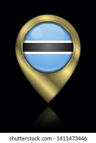 Flag of Botswana. Vector Sign and Icon. Location Symbol Shape. Gold