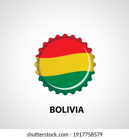 Flag bottle cap on white background. Bolivia flag background. Abstract isolated vector illustration