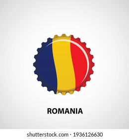 Marca el tapón del frasco sobre fondo blanco. Fondo de la bandera de Rumania. Resumen de ilustraciones vectoriales aisladas