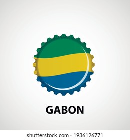 Marca el tapón del frasco sobre fondo blanco. Fondo de la bandera de Gabón. Resumen de ilustraciones vectoriales aisladas