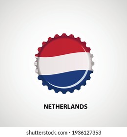 Flag bottle cap on white background. Netherland flag background. Abstract isolated vector illustration