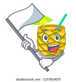 With flag bottles pineapple juice on cartoon table