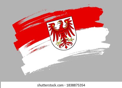 Flagge Brandenburgs. Bannerbürstenkonzept des Bundes. Horizontale Vektorgrafik einzeln auf grauem Hintergrund.  