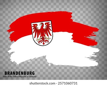 Flag Brandenburg of Germany, brush stroke background.  Waving Flag Brandenburg with Coat of arms and with title on tranparent backrgound  for your web site design, logo, app, UI.  EPS10.