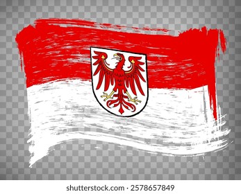 Flag Brandenburg of Germany, brush stroke background.  Waving Flag Brandenburg with Coat of arms and with title on tranparent backrgound  for your web site design, logo, app, UI.  EPS10.