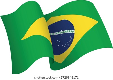 Flag of Brasil. Ribbon style flag that conveys a sense of movement and waving effect. The elegant curves and realistic shading create a sense of motion. Ideal for international projects, travel materials and cultural presentations.