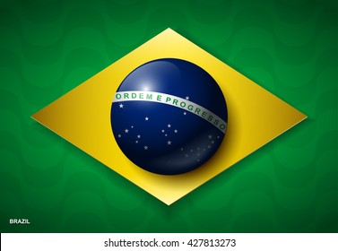 Flag of Brazil in 3D effect and Copacabana beach pattern - vector illustration