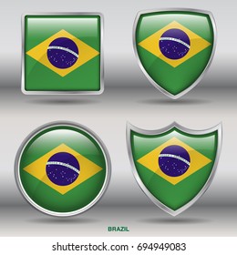 Flag of Brazil in 4 shapes collection with clipping path