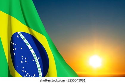 Flag of Brazil against the sunset. Patriotic background. EPS10 vector