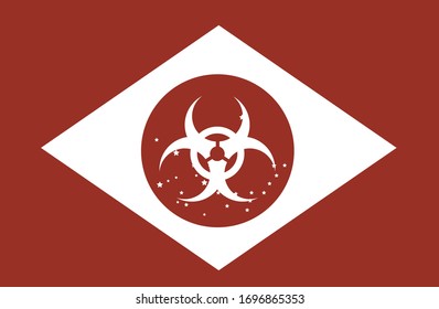 Flag of Brazil. Brazilian flag in red color. Coronavirus, covid-19 alert. Biohazard symbol sign in vector illustration.